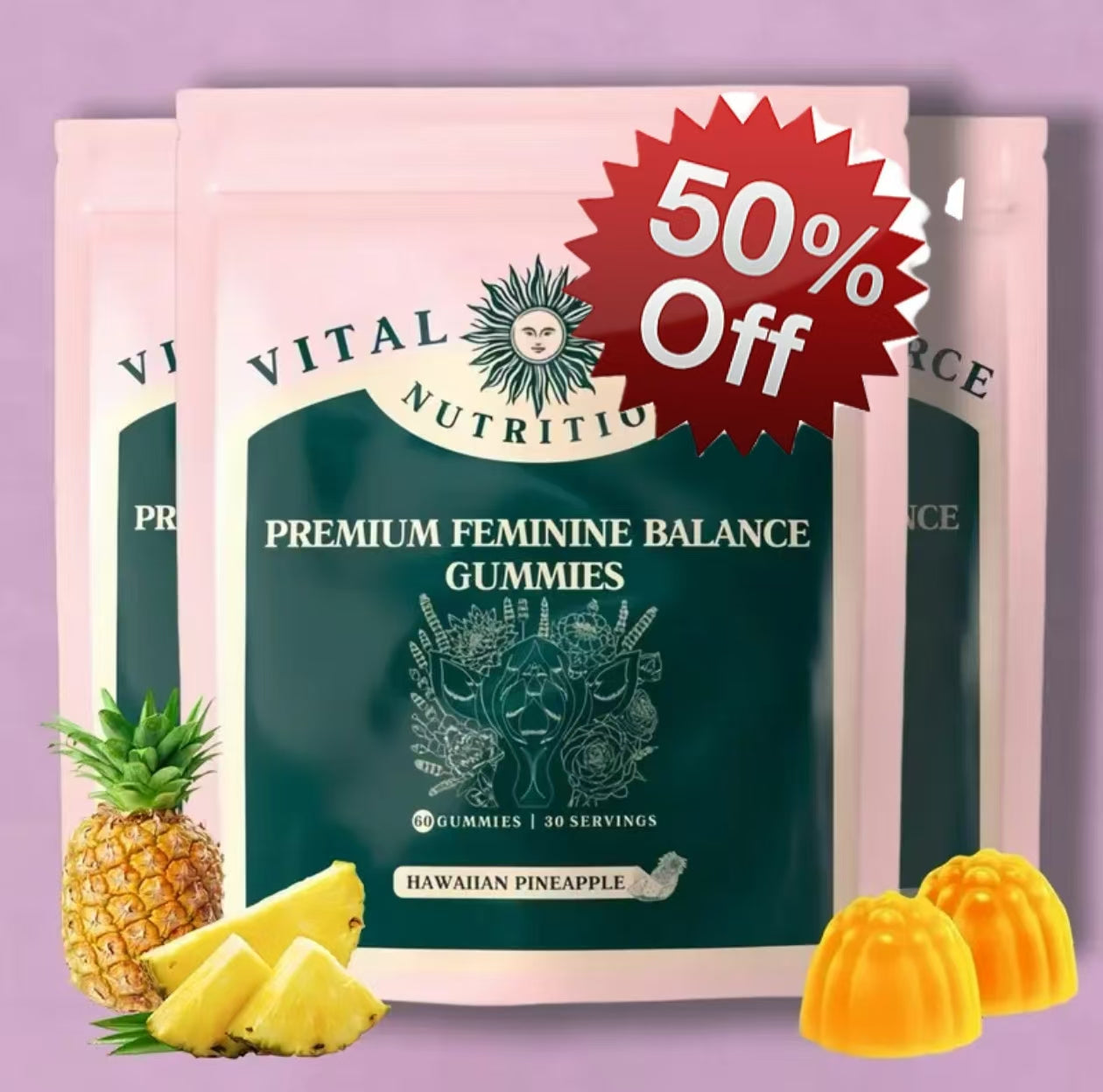 Feminine Balance Gummies for Women – Immune Support, Vegan & Gluten-Free | Hawaiian Pineapple Flavor