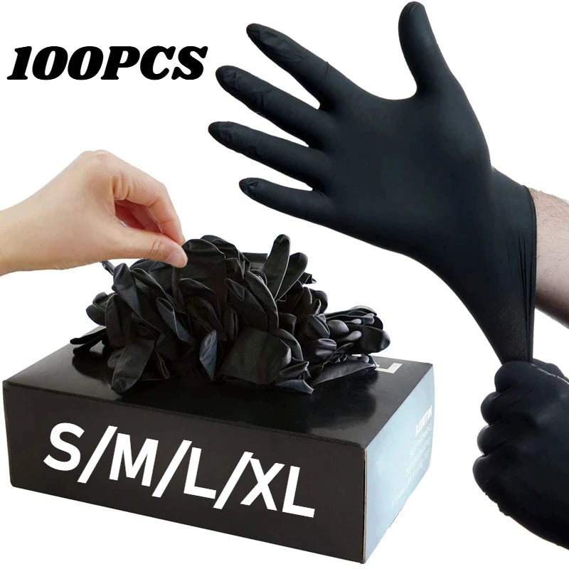Black Nitrile Disposable Gloves – Latex-Free, Puncture-Resistant for Mechanic, Tattoo, Hair & Cleaning (10–100 Pack)
