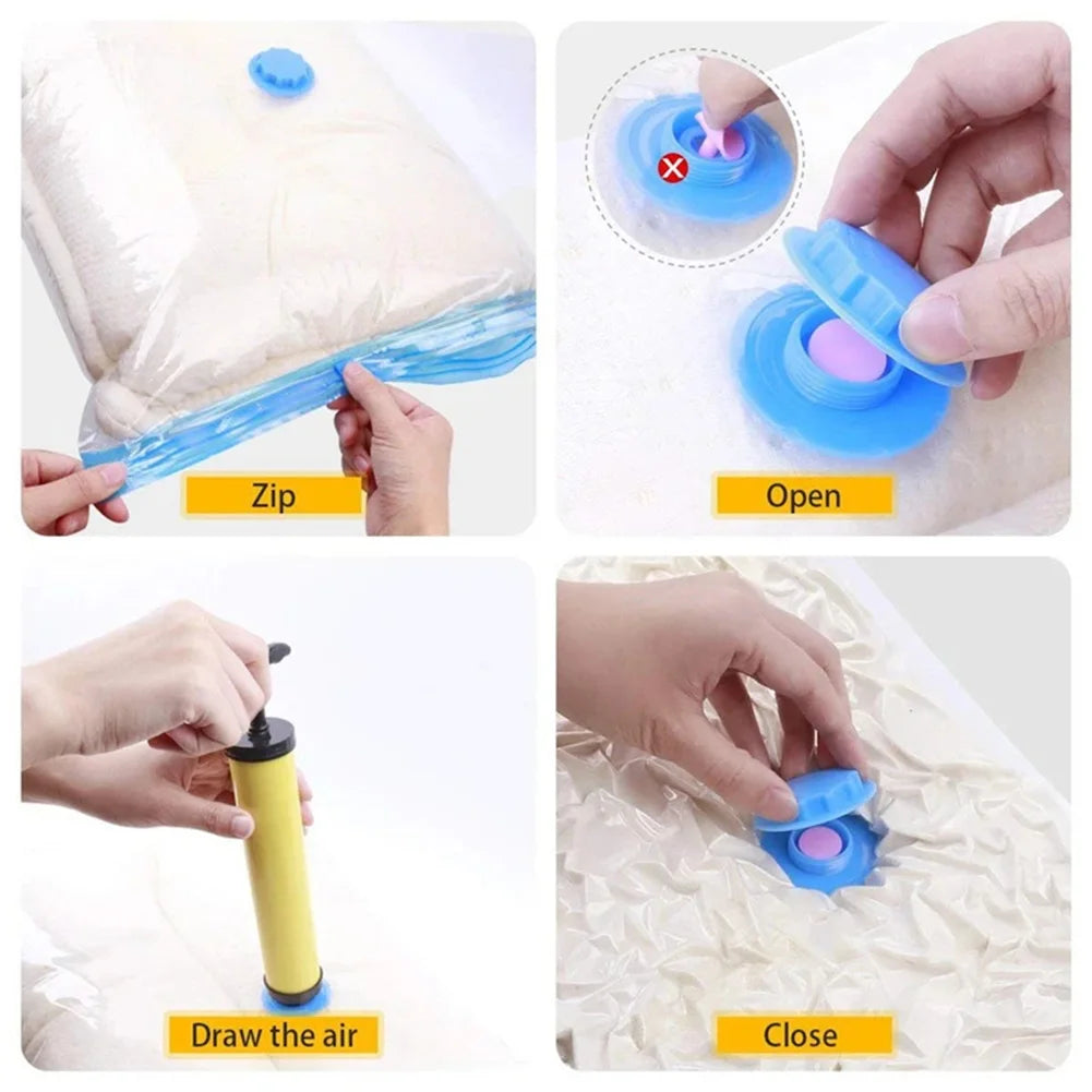 4pcs Reusable Vacuum Bags Transparent Folding Compressed Space Saving Vacuum Bag for Clothes Large Travel Container