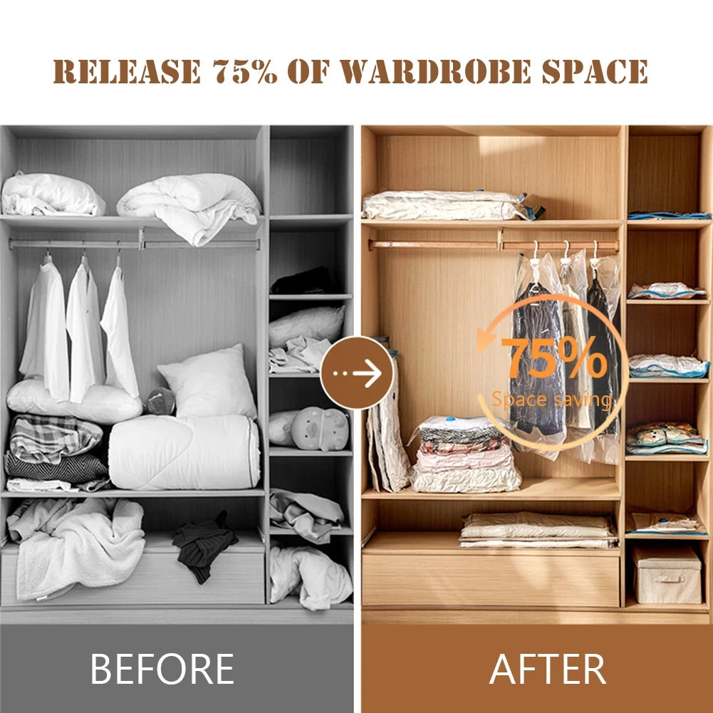 4pcs Reusable Vacuum Bags Transparent Folding Compressed Space Saving Vacuum Bag for Clothes Large Travel Container