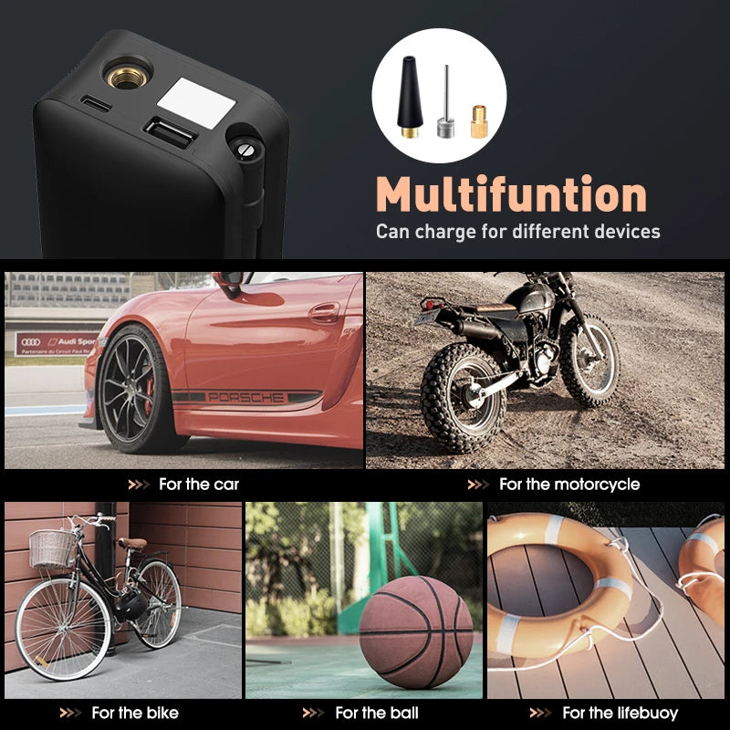 Portable Cordless Tire Inflator – Digital Air Pump for Car, Motorcycle, Bicycle & Balls