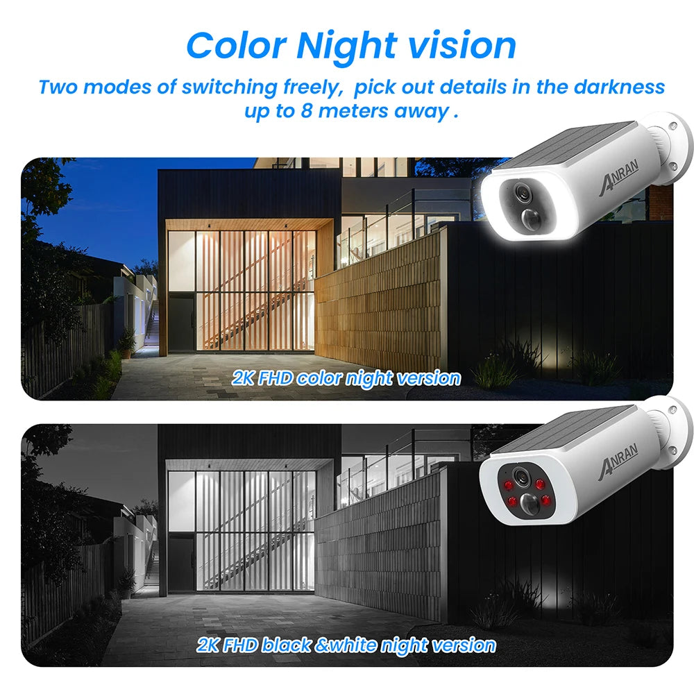 ANRAN 2/3/4 PCS Outdoor Wireless WIFI Camera 2.4G 3MP Battery Solar Security Camera Floodlight Color Night Vision Local Alarm