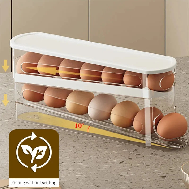 Bilayer Fridge Egg Storage Box Automatic Rolling Eggs Holder Rack Ladder Style Refrigerator Eggs Dispenser Egg Organizer Holder