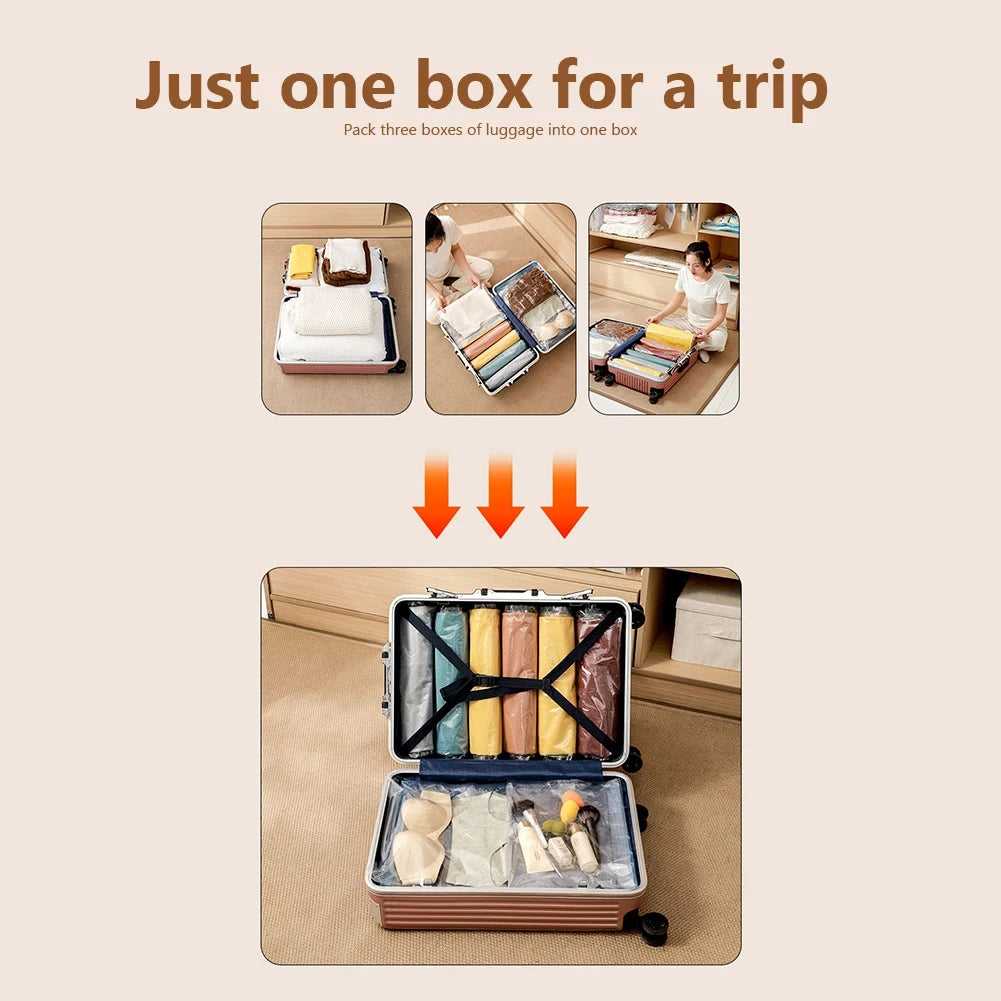 4pcs Reusable Vacuum Bags Transparent Folding Compressed Space Saving Vacuum Bag for Clothes Large Travel Container