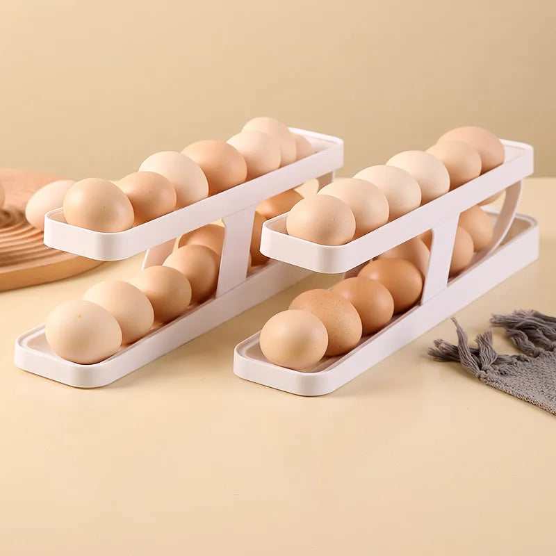 Bilayer Fridge Egg Storage Box Automatic Rolling Eggs Holder Rack Ladder Style Refrigerator Eggs Dispenser Egg Organizer Holder
