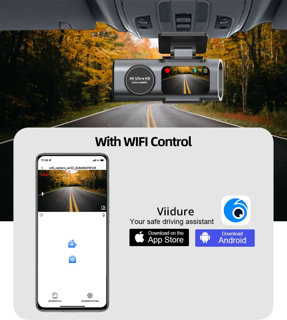 4K Dash Cam with Night Vision, Wi-Fi & GPS – Front & Rear Car Camera DVR