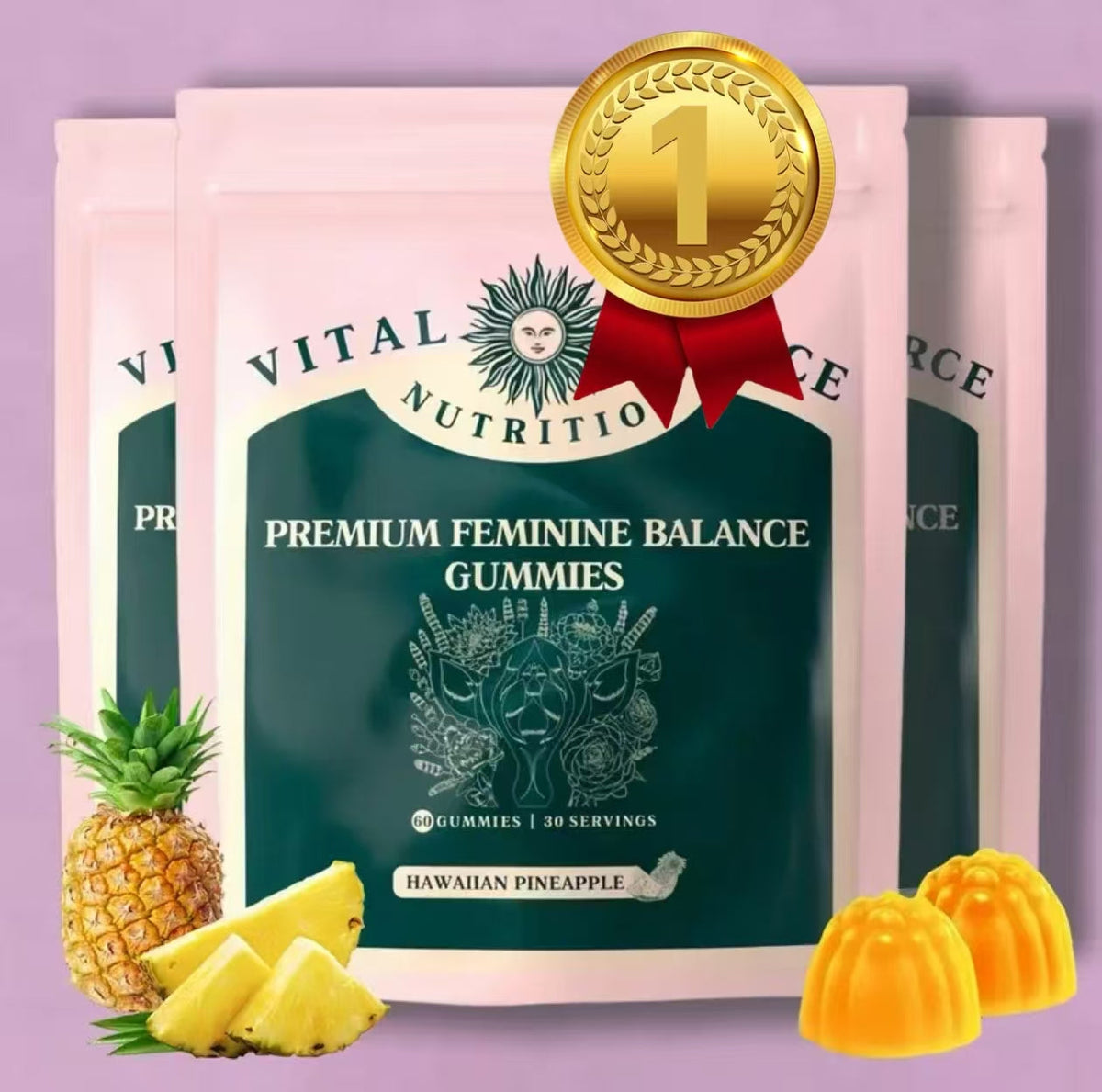 Feminine Balance Gummies for Women – Immune Support, Vegan &amp; Gluten-Free | Hawaiian Pineapple Flavor