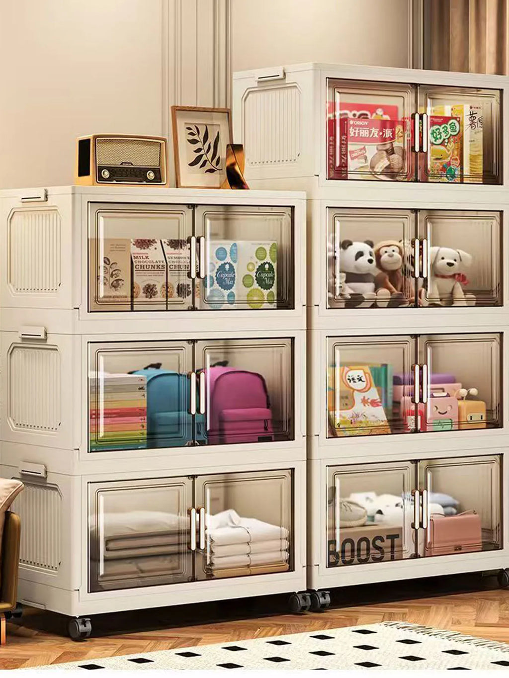 Storage Cabinet Folding Storage Box Home Living Room Toy Cabinet Storage Rack Snack Cabinet Installation-Free Kitchen Storage Cabinet Folding Storage Cabinet Organizer