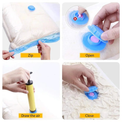 4pcs Reusable Vacuum Bags Transparent Folding Compressed Space Saving Vacuum Bag for Clothes Large Travel Container