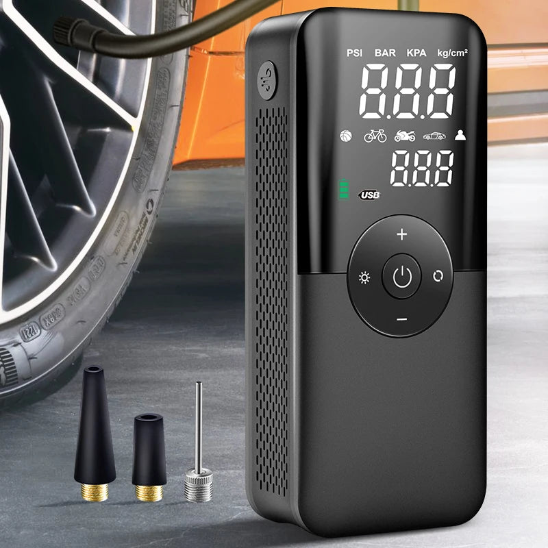 Portable Cordless Tire Inflator – Digital Air Pump for Car, Motorcycle, Bicycle &amp; Balls