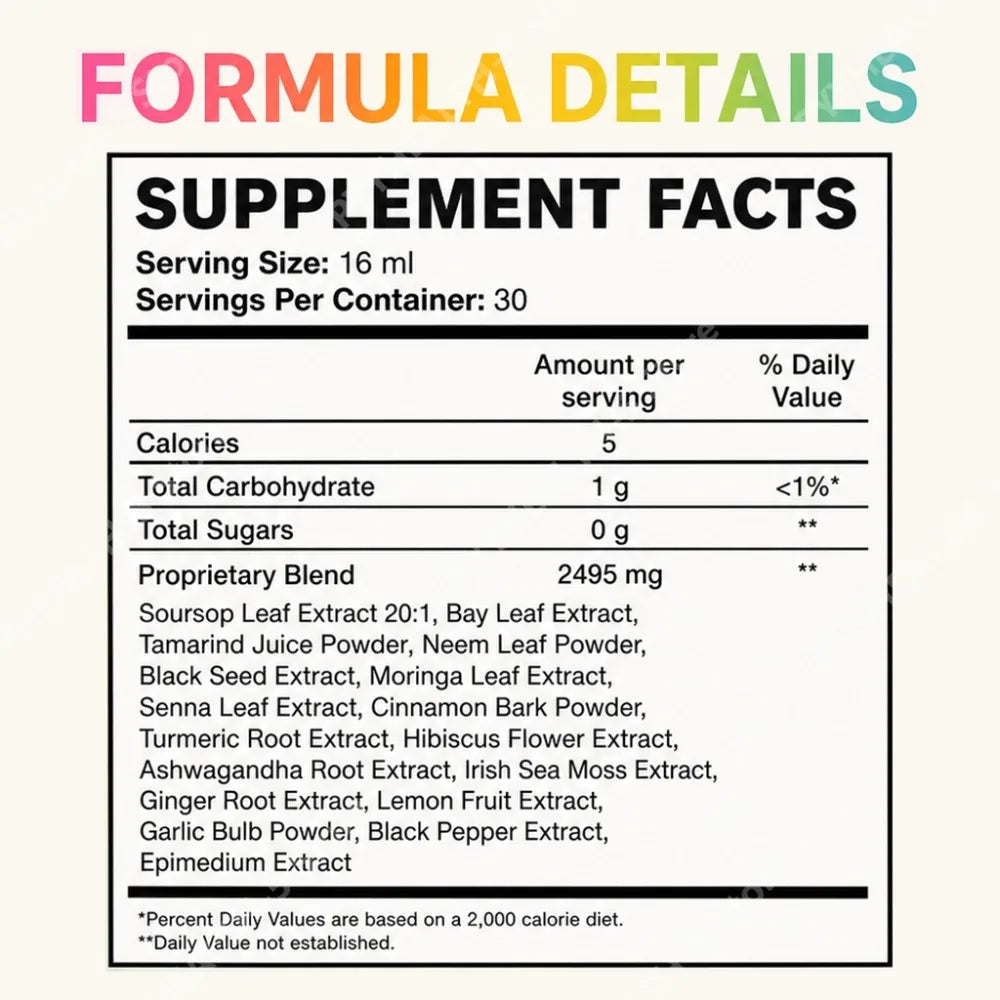 Herbal Soursop Bitters Liquid Supplement,Black Seed Moringa Irish Moss Drops for Gut Digestive Wellness Immune 16 Fl Oz(473ml)