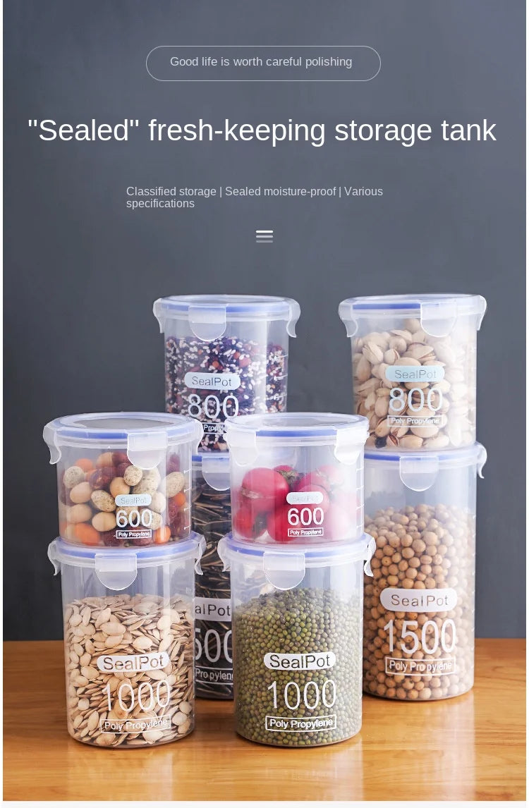 1-4Pcs Sealed Storage Box Transparent Kitchen Food Grain Organize Storage Tank Plastic Large Capacity Moisture-proof Sealed Jars
