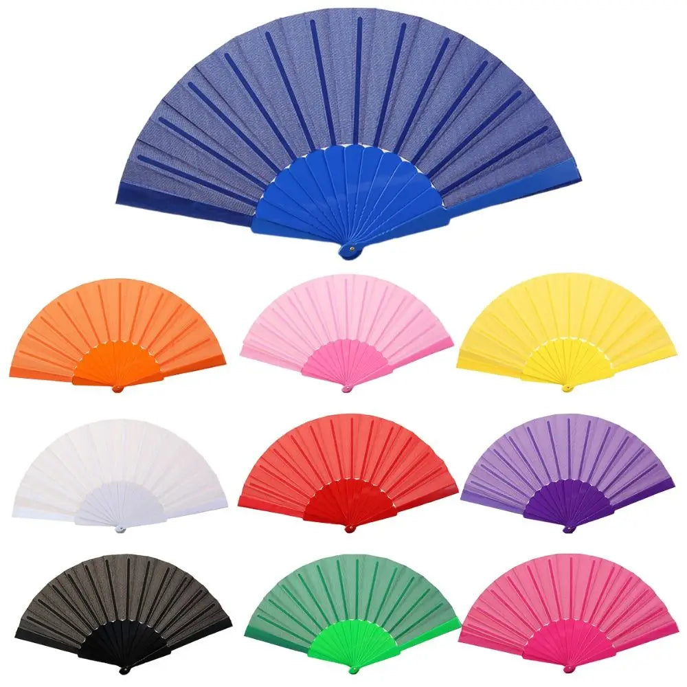 Portable Folding Fan Plain Plastic Cloth Hand Fan Chinese Elegant Fabric Hand Fan for Weddings Travel Party Dancing Cosplay