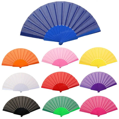 Portable Folding Fan Plain Plastic Cloth Hand Fan Chinese Elegant Fabric Hand Fan for Weddings Travel Party Dancing Cosplay