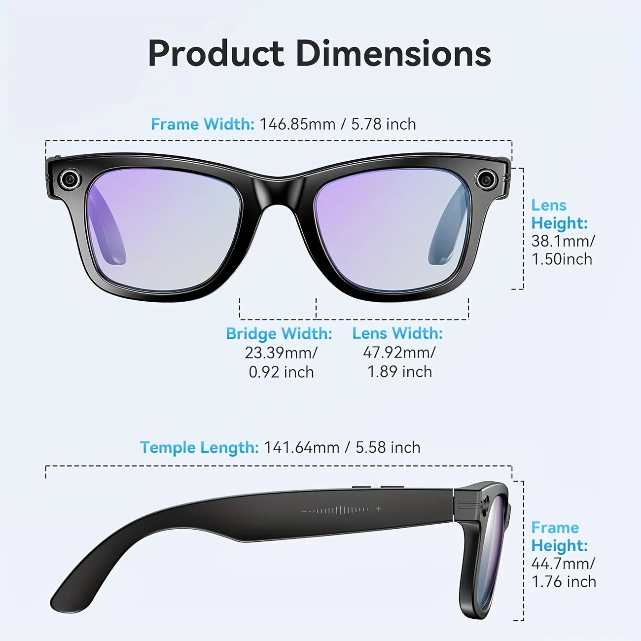 Camera video glasses, smart translation, object recognition via camera, Q&A interaction, Hi-Fi music, and high-definition calls.