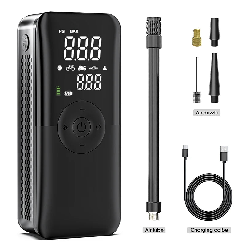 Portable Cordless Tire Inflator – Digital Air Pump for Car, Motorcycle, Bicycle &amp; Balls