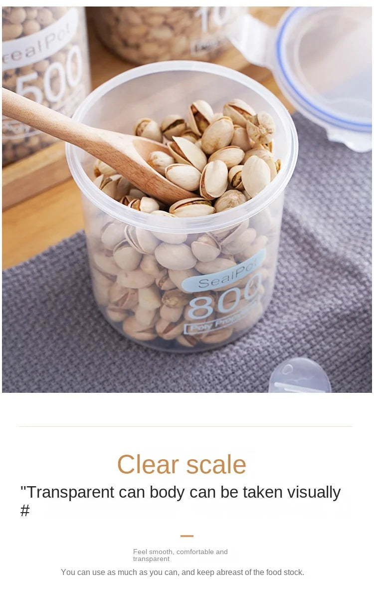 1-4Pcs Sealed Storage Box Transparent Kitchen Food Grain Organize Storage Tank Plastic Large Capacity Moisture-proof Sealed Jars