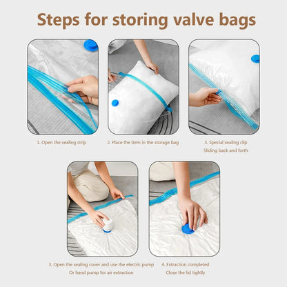 4pcs Reusable Vacuum Bags Transparent Folding Compressed Space Saving Vacuum Bag for Clothes Large Travel Container