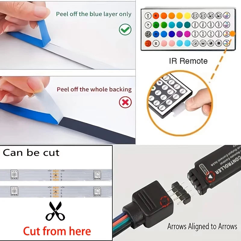 RGB LED Strip Lights with App Control – Bedroom Aesthetic Room Decor, 1M–40M