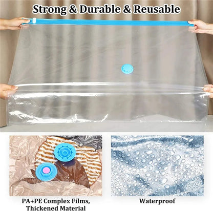 4pcs Reusable Vacuum Bags Transparent Folding Compressed Space Saving Vacuum Bag for Clothes Large Travel Container