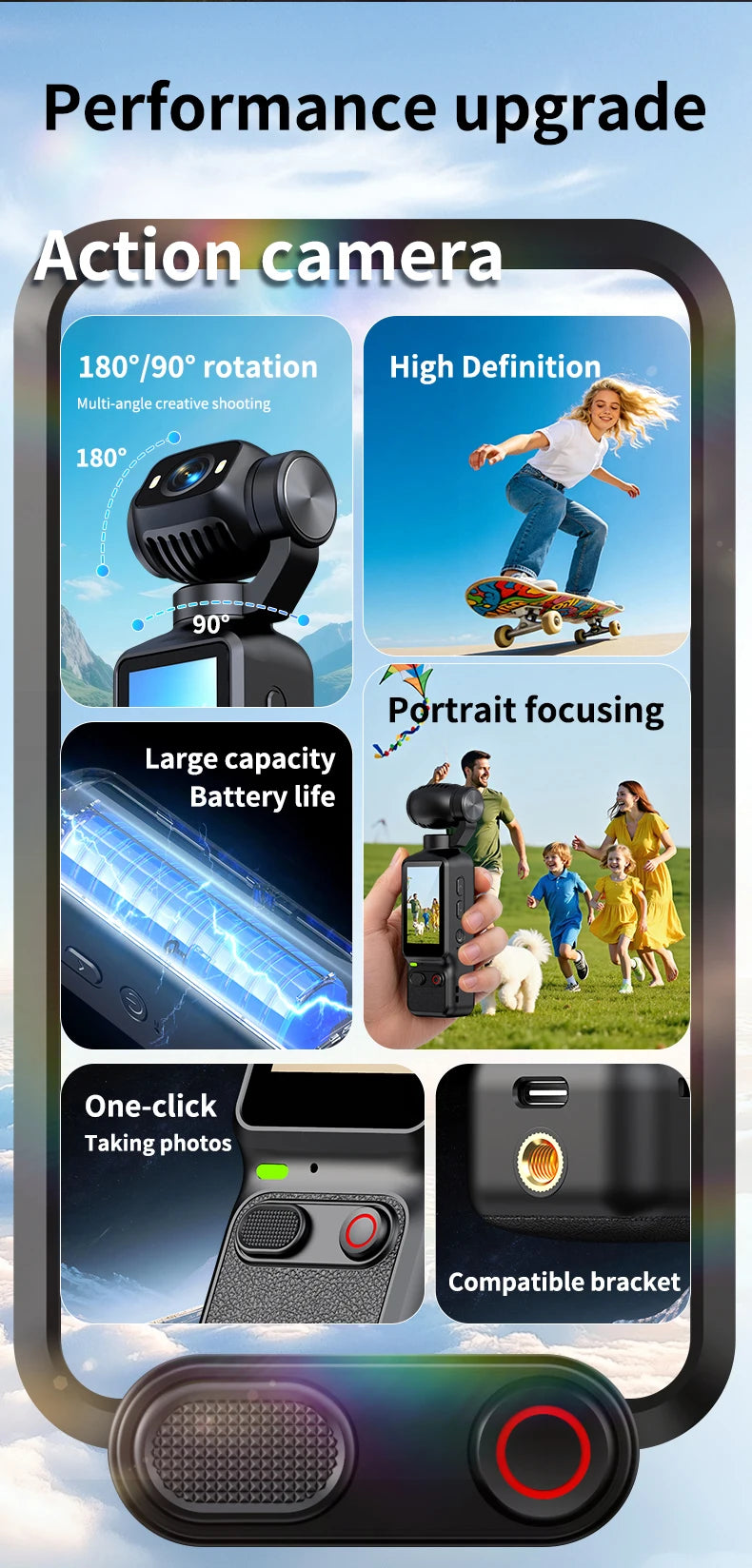 Portable HD 4K Action Camera Manual 90 180 Degree Rotation For YouTube Vlog Video Recording Record Life Handheld Action Camera