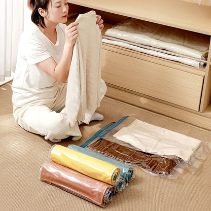 4pcs Reusable Vacuum Bags Transparent Folding Compressed Space Saving Vacuum Bag for Clothes Large Travel Container