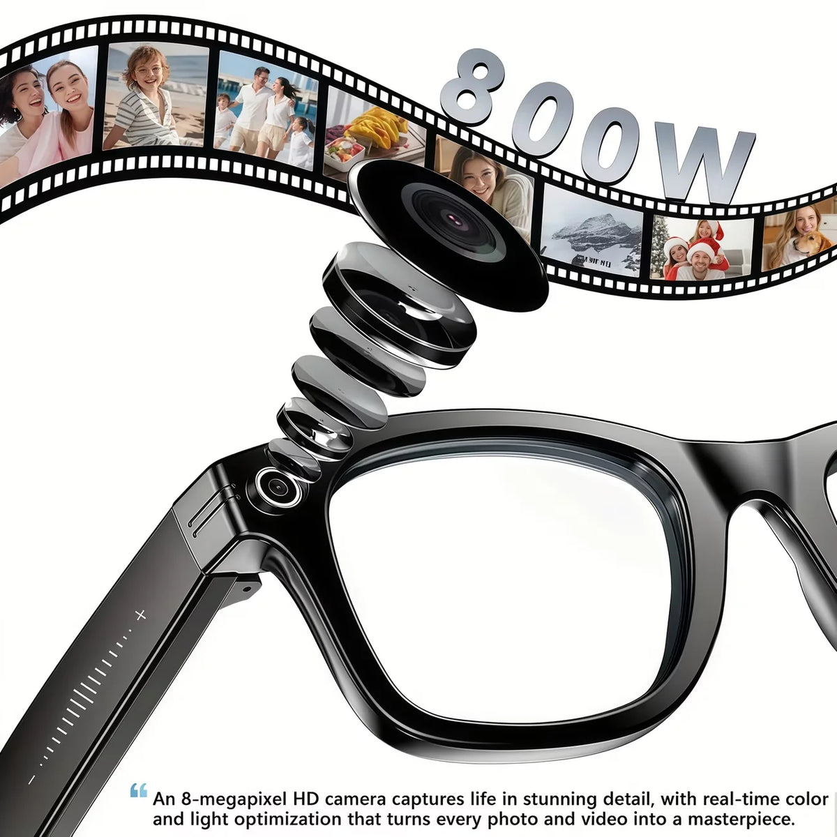 Camera video glasses, smart translation, object recognition via camera, Q&amp;A interaction, Hi-Fi music, and high-definition calls.