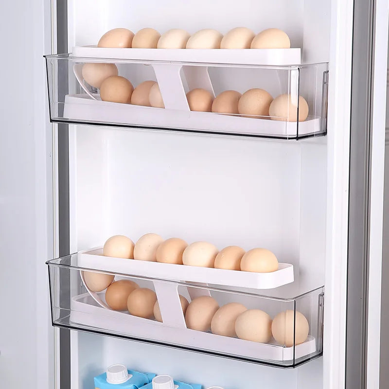 Bilayer Fridge Egg Storage Box Automatic Rolling Eggs Holder Rack Ladder Style Refrigerator Eggs Dispenser Egg Organizer Holder