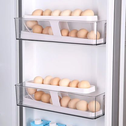 Bilayer Fridge Egg Storage Box Automatic Rolling Eggs Holder Rack Ladder Style Refrigerator Eggs Dispenser Egg Organizer Holder