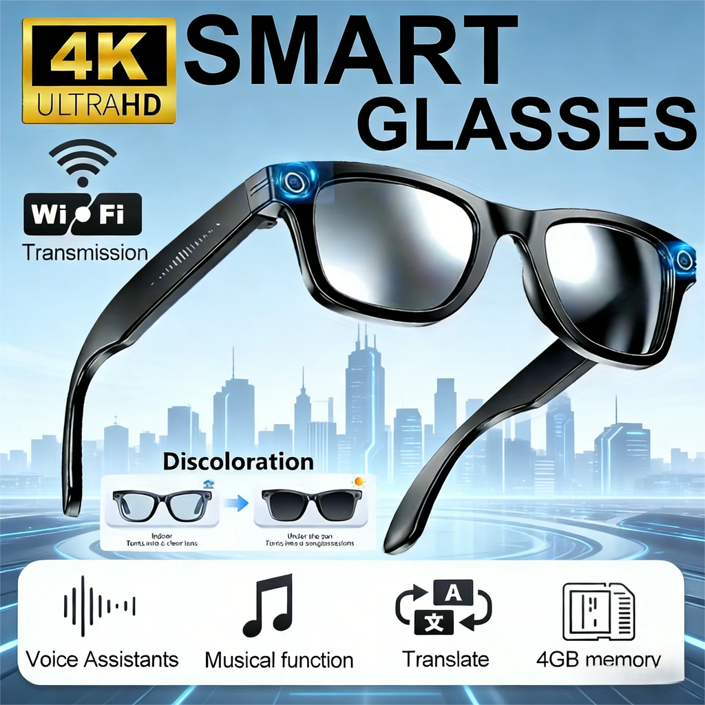 Camera video glasses, smart translation, object recognition via camera, Q&A interaction, Hi-Fi music, and high-definition calls.