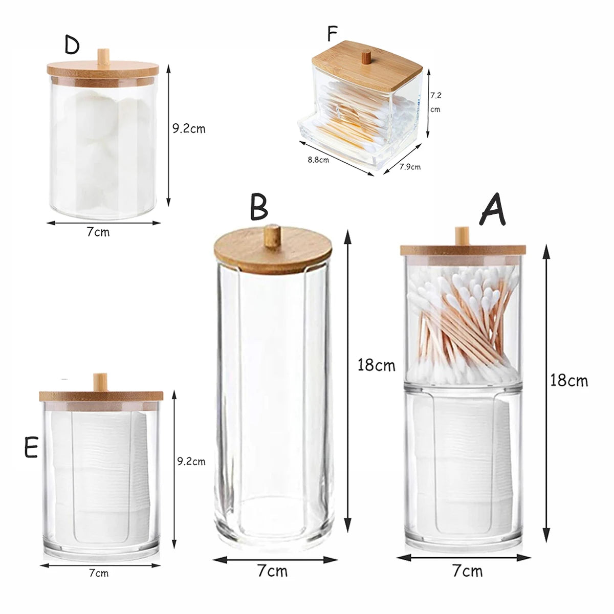 Acrylic Storage Box Bathroom Jar Makeup Organizer Cotton Round Pad Holder Cotton Swab Box Qtip Holder Dispenser with Bamboo Lid