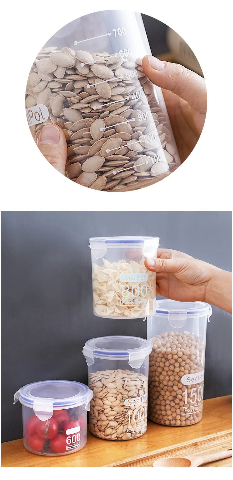 1-4Pcs Sealed Storage Box Transparent Kitchen Food Grain Organize Storage Tank Plastic Large Capacity Moisture-proof Sealed Jars