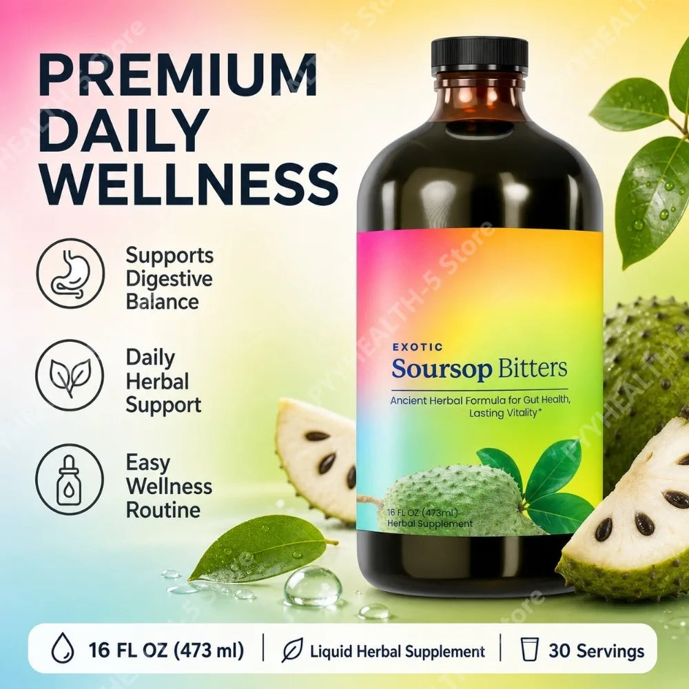 Herbal Soursop Bitters Liquid Supplement,Black Seed Moringa Irish Moss Drops for Gut Digestive Wellness Immune 16 Fl Oz(473ml)