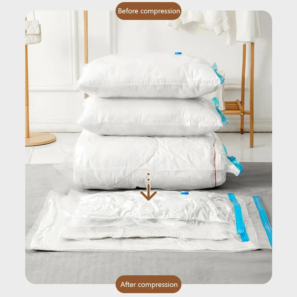 4pcs Reusable Vacuum Bags Transparent Folding Compressed Space Saving Vacuum Bag for Clothes Large Travel Container
