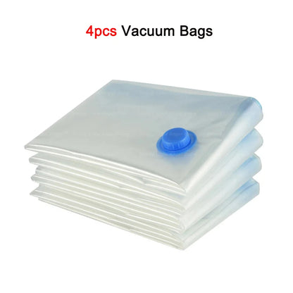 4pcs Reusable Vacuum Bags Transparent Folding Compressed Space Saving Vacuum Bag for Clothes Large Travel Container