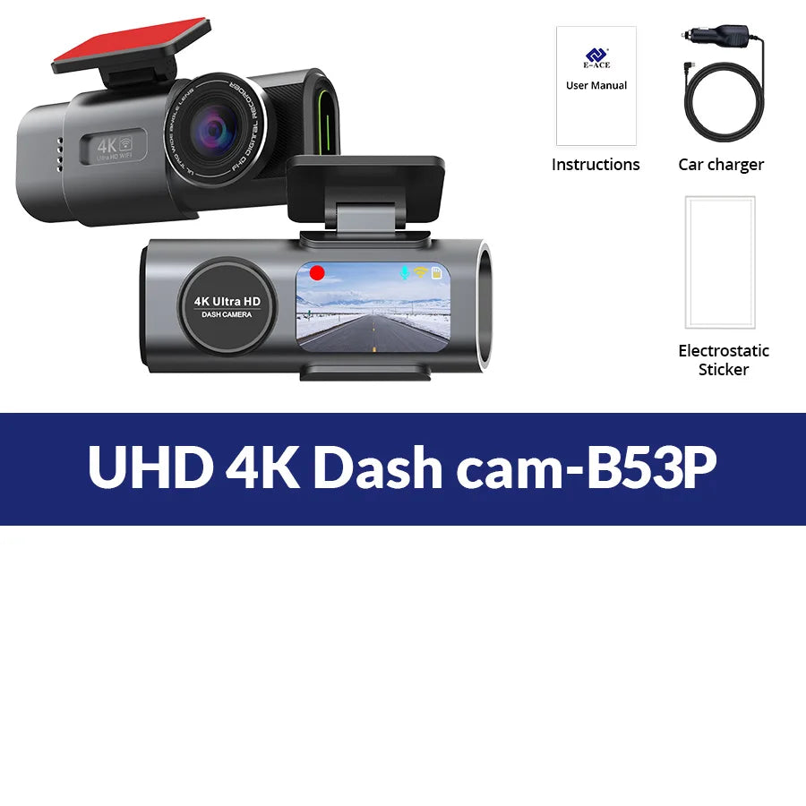 4K Dash Cam with Night Vision, Wi-Fi &amp; GPS – Front &amp; Rear Car Camera DVR