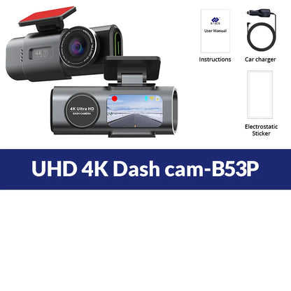 4K Dash Cam with Night Vision, Wi-Fi &amp; GPS – Front &amp; Rear Car Camera DVR