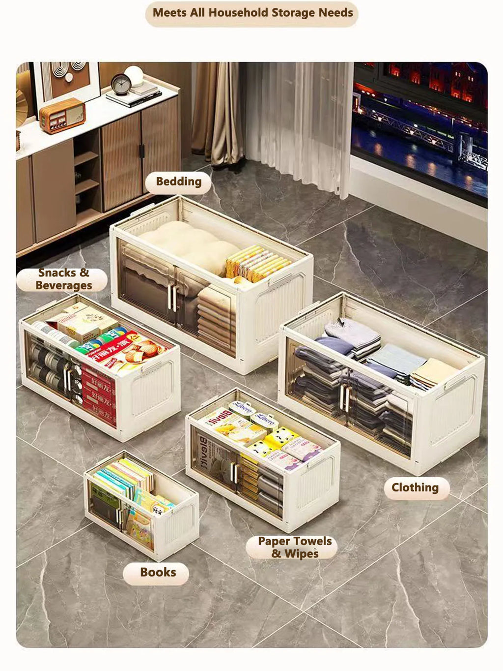 Storage Cabinet Folding Storage Box Home Living Room Toy Cabinet Storage Rack Snack Cabinet Installation-Free Kitchen Storage Cabinet Folding Storage Cabinet Organizer