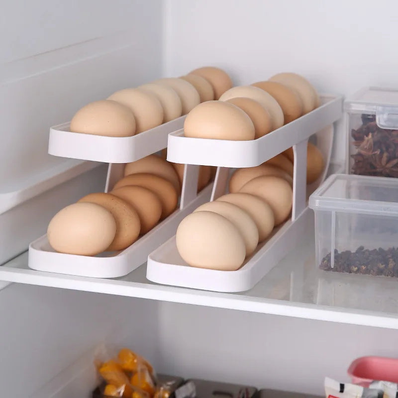 Bilayer Fridge Egg Storage Box Automatic Rolling Eggs Holder Rack Ladder Style Refrigerator Eggs Dispenser Egg Organizer Holder