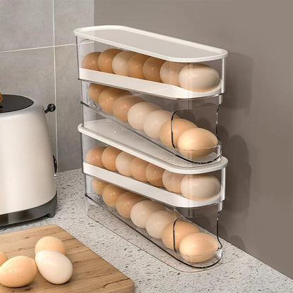 Bilayer Fridge Egg Storage Box Automatic Rolling Eggs Holder Rack Ladder Style Refrigerator Eggs Dispenser Egg Organizer Holder