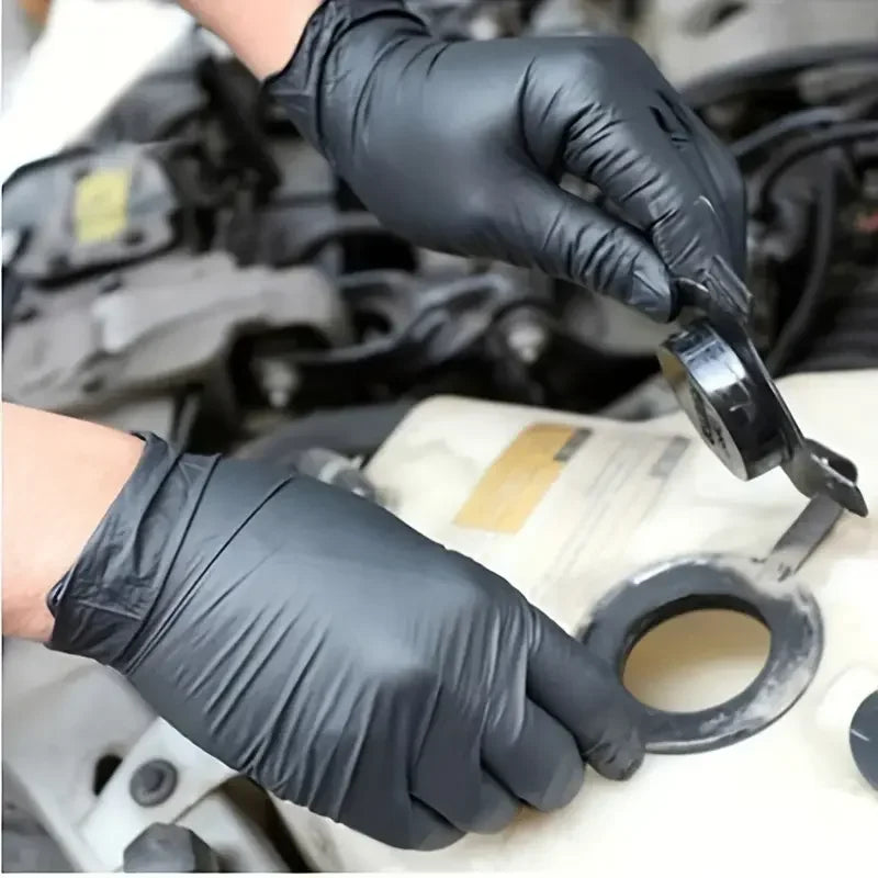 Black Nitrile Disposable Gloves – Latex-Free, Puncture-Resistant for Mechanic, Tattoo, Hair &amp; Cleaning (10–100 Pack)