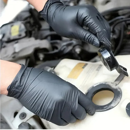 Black Nitrile Disposable Gloves – Latex-Free, Puncture-Resistant for Mechanic, Tattoo, Hair &amp; Cleaning (10–100 Pack)