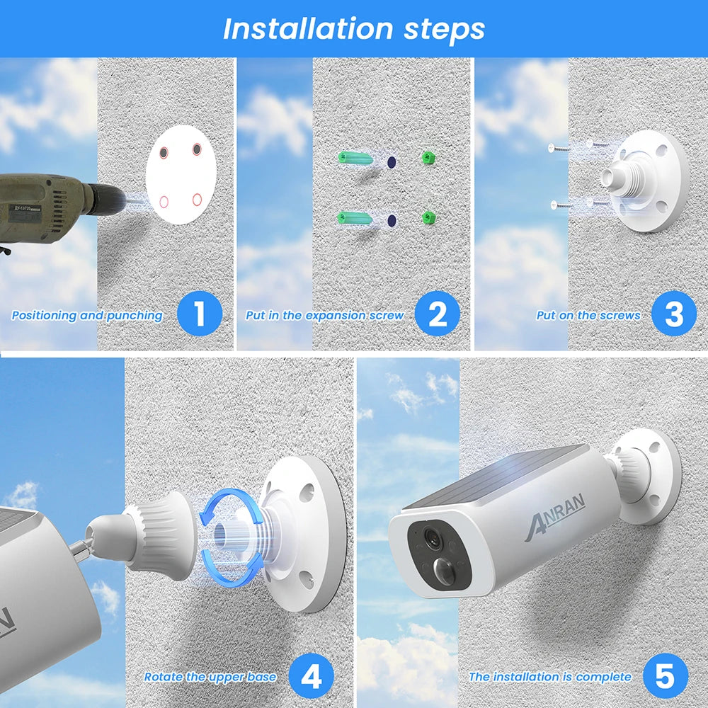 ANRAN 2/3/4 PCS Outdoor Wireless WIFI Camera 2.4G 3MP Battery Solar Security Camera Floodlight Color Night Vision Local Alarm