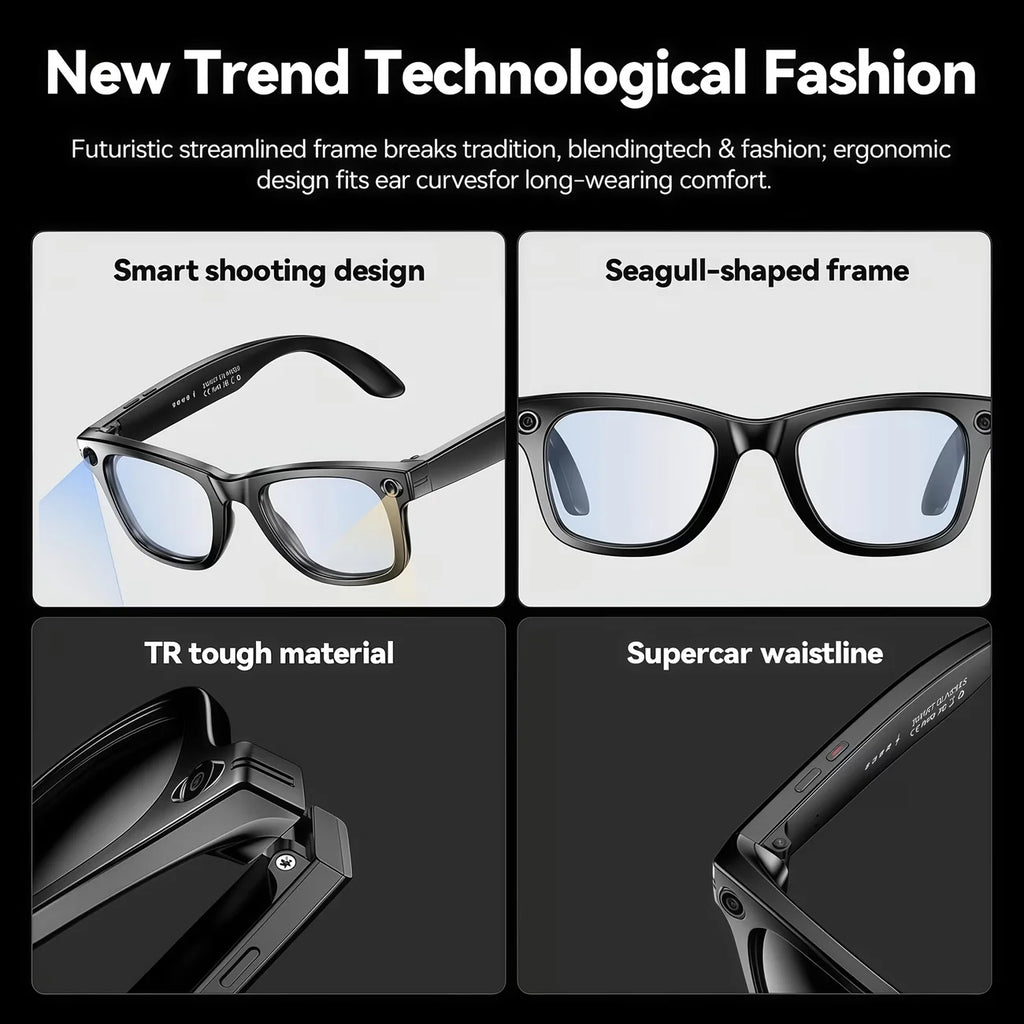 Camera video glasses, smart translation, object recognition via camera, Q&A interaction, Hi-Fi music, and high-definition calls.