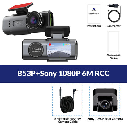 4K Dash Cam with Night Vision, Wi-Fi &amp; GPS – Front &amp; Rear Car Camera DVR