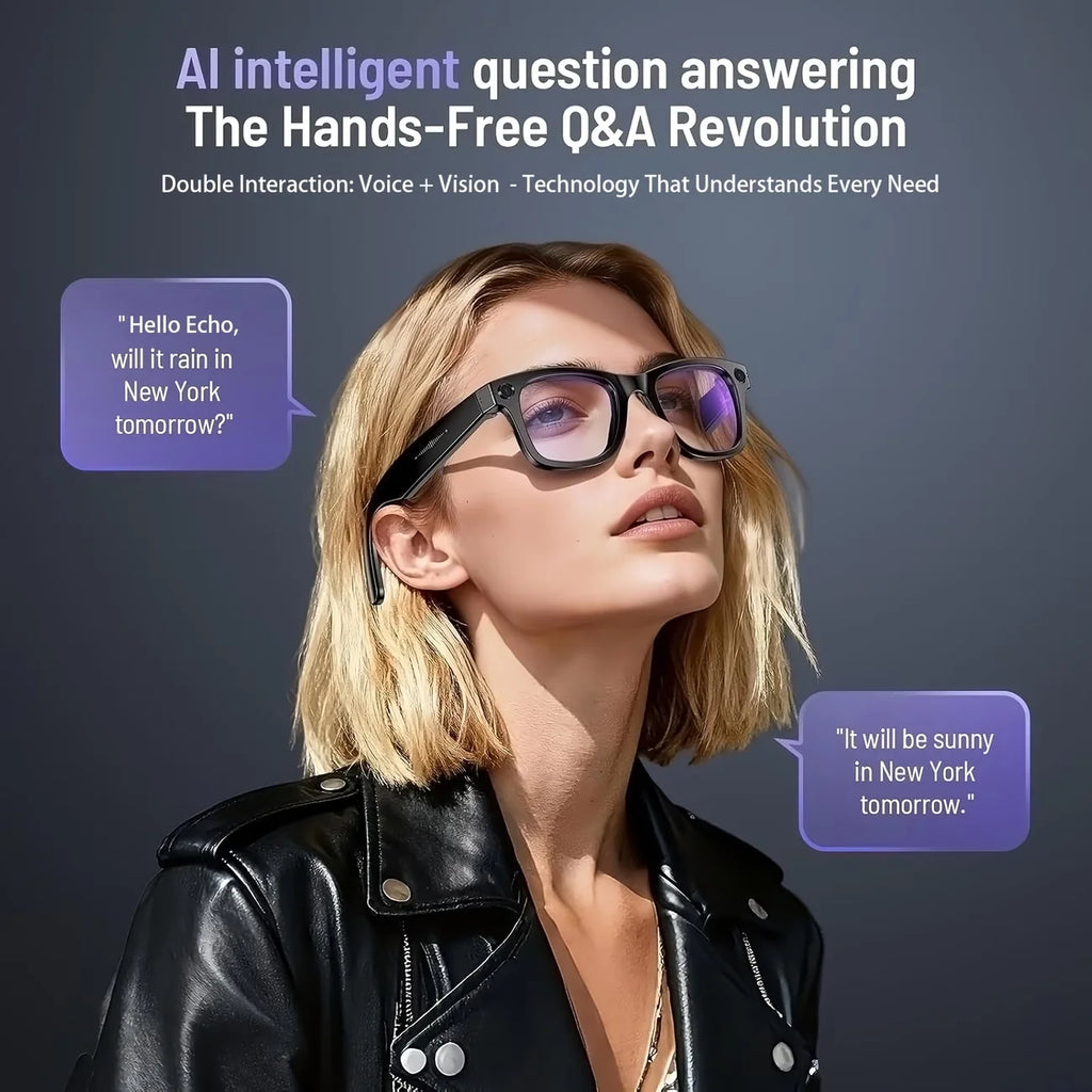 Camera video glasses, smart translation, object recognition via camera, Q&A interaction, Hi-Fi music, and high-definition calls.