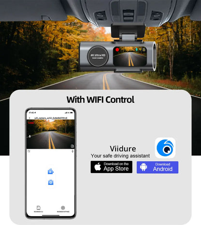 4K Dash Cam with Night Vision, Wi-Fi &amp; GPS – Front &amp; Rear Car Camera DVR