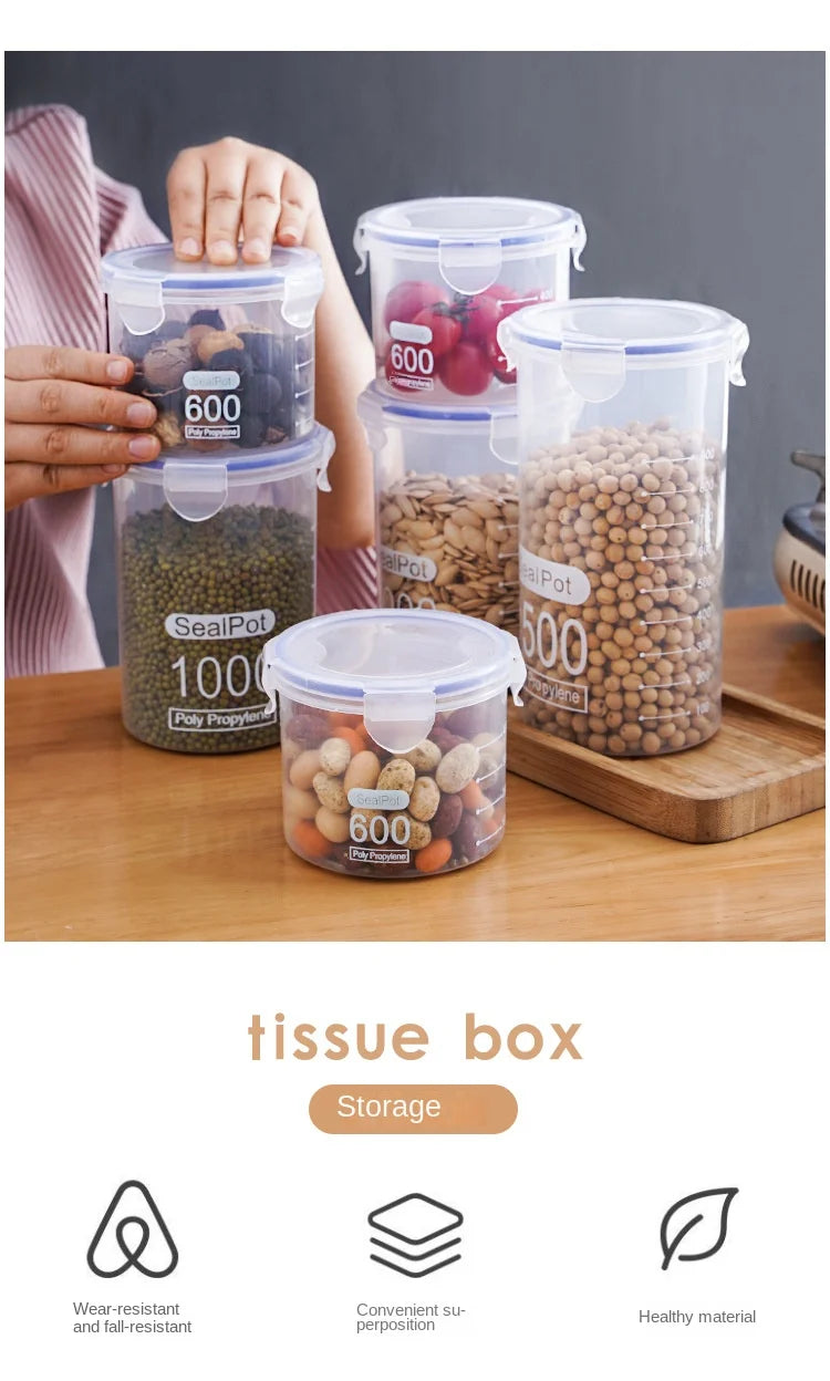 1-4Pcs Sealed Storage Box Transparent Kitchen Food Grain Organize Storage Tank Plastic Large Capacity Moisture-proof Sealed Jars