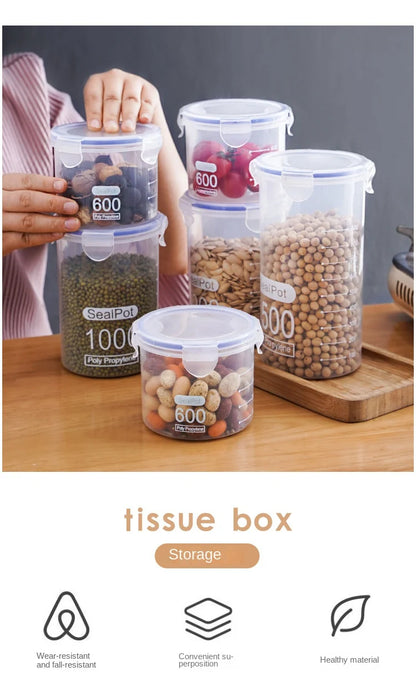 1-4Pcs Sealed Storage Box Transparent Kitchen Food Grain Organize Storage Tank Plastic Large Capacity Moisture-proof Sealed Jars