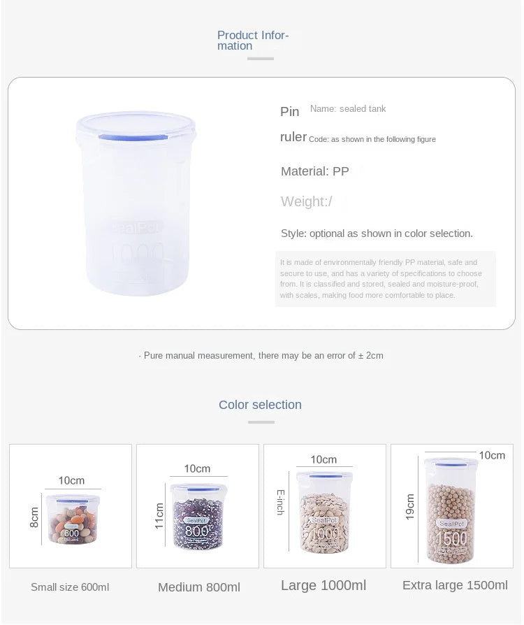 1-4Pcs Sealed Storage Box Transparent Kitchen Food Grain Organize Storage Tank Plastic Large Capacity Moisture-proof Sealed Jars